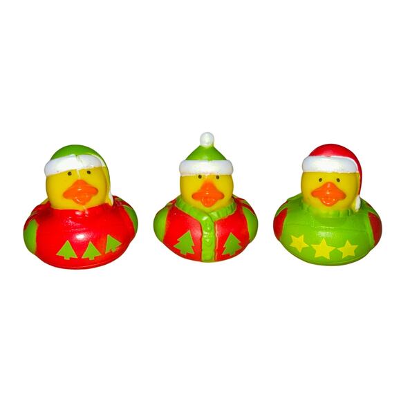 Set of 3 Christmas Ugly Holiday Sweater 2" Rubber Ducks Duckies Jeep Duck - Picture 1 of 5